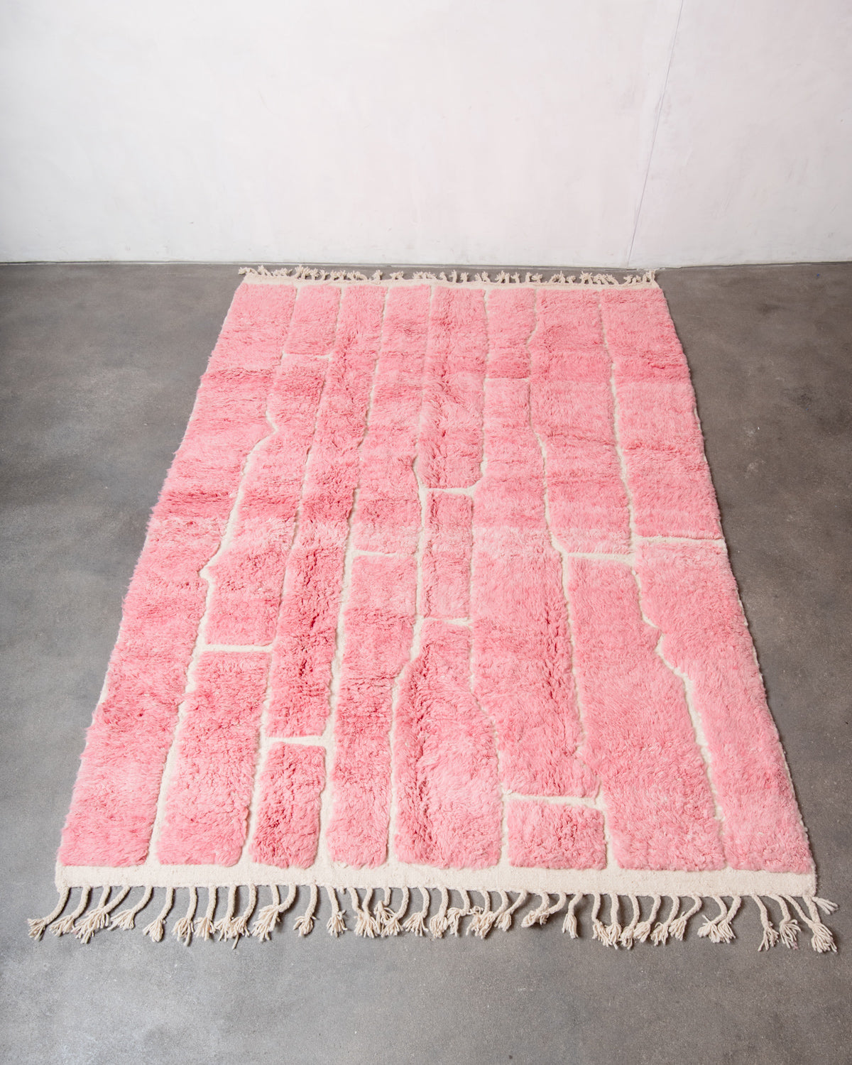 Modern, designer, handcrafted Berber rug from Morocco. Beniourain carpet with beautiful colours and patterns and fluffy wool texture.